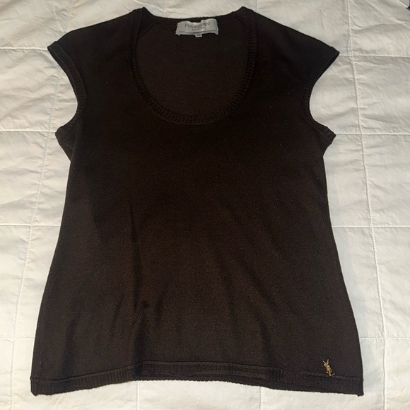 Yves Saint Laurent Tops - Yves Saint Laurent brown cashmere capped sleeve blouse
